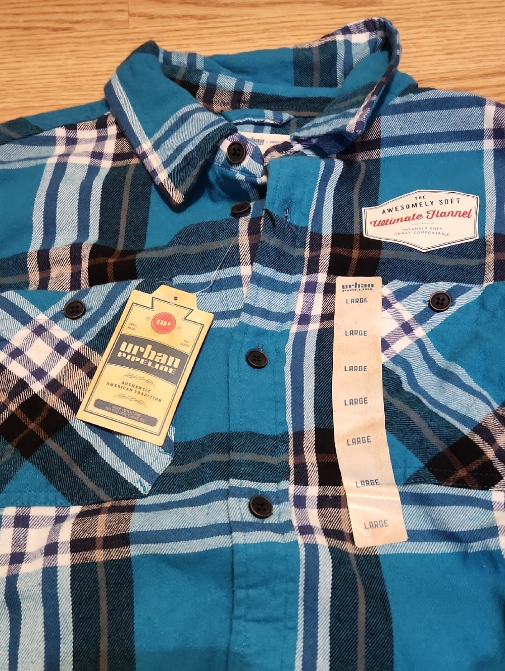 urban pipeline Teal Blue Plaid Button-Down Shirt